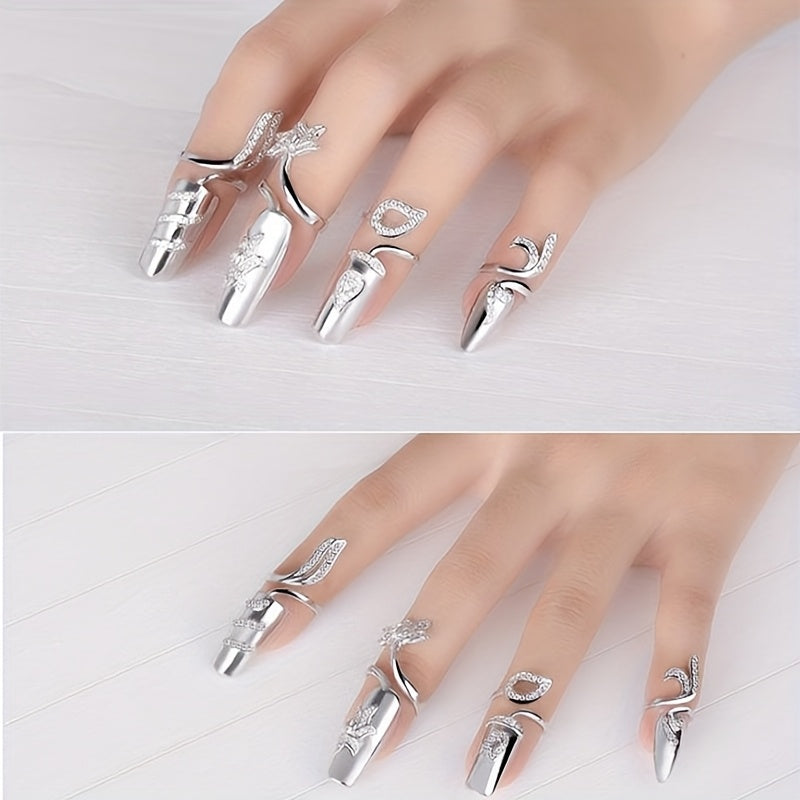 Arousar 8pcs Elegant Hollow Ring Nail Art Set - Fashion Metal Nail Art, Hypoallergenic, Perfect for Ladies and Girls, Ideal for Valentine'S Day
